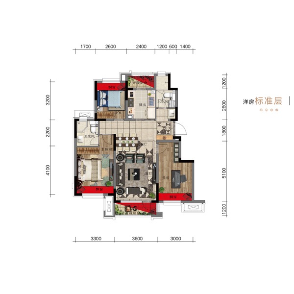 洋房99平3室2厅2卫户型图