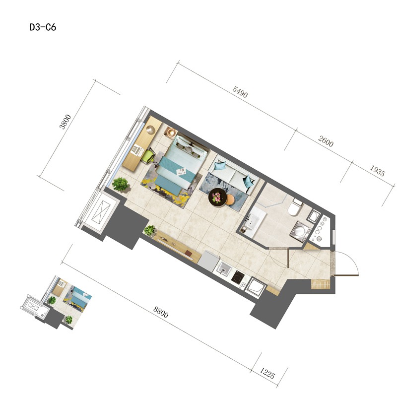 D3-C6户型 一室一厅一卫 建面约60m²（主力户型）