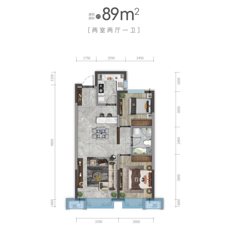 89㎡2室2厅1卫