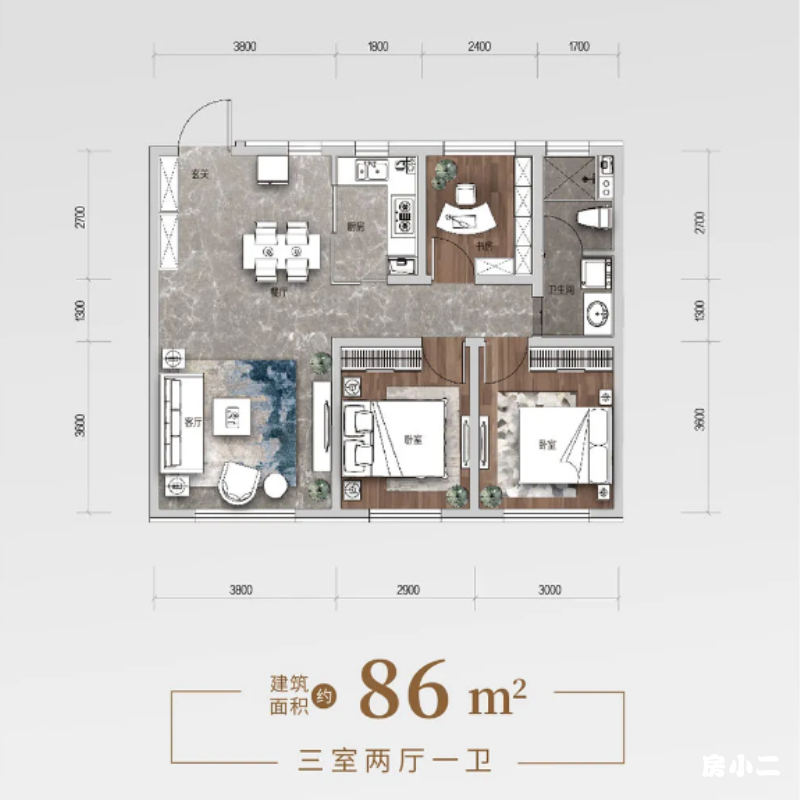 高层86平3室2厅1卫