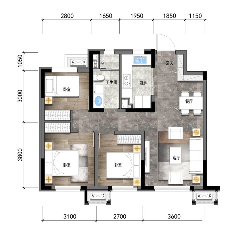 方正通透小三房，格局规整，南北通透全明。客厅开间3.6米，小三房亦能保证舒适性。三室布局，超强实用性。