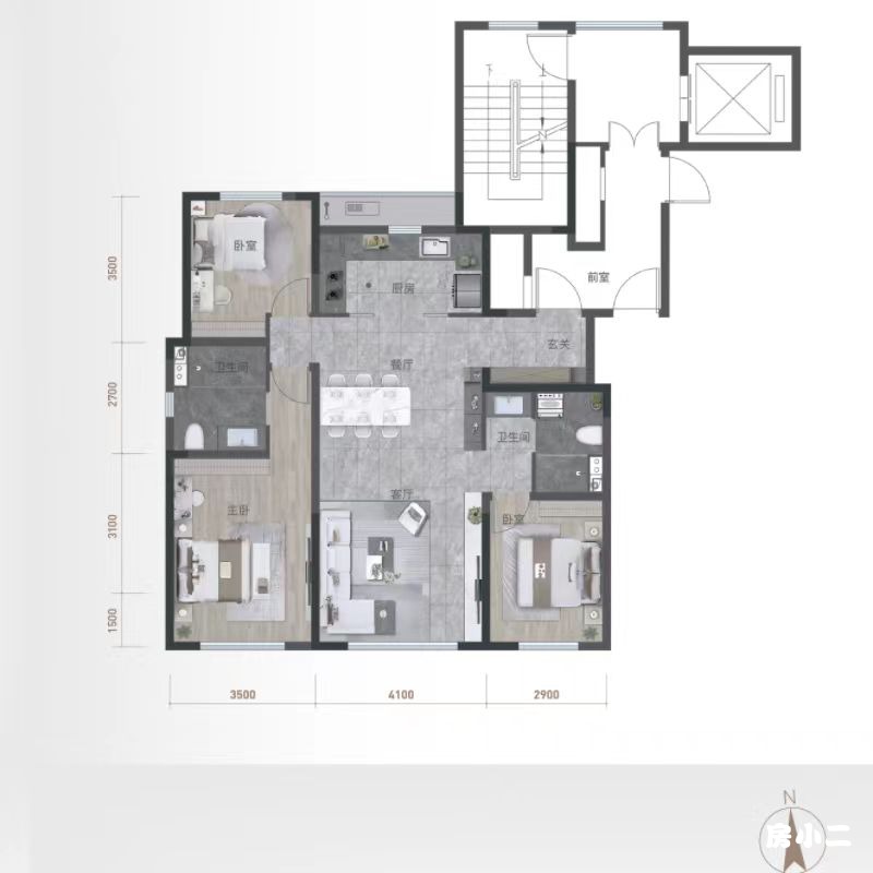 高层 120平3室2厅2卫